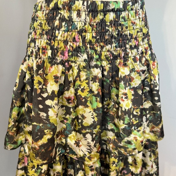 INDUSTRY Floral Tiered Maxi Skirt Smocked Waist Bohemian Cottagecore Medium - Picture 4 of 7